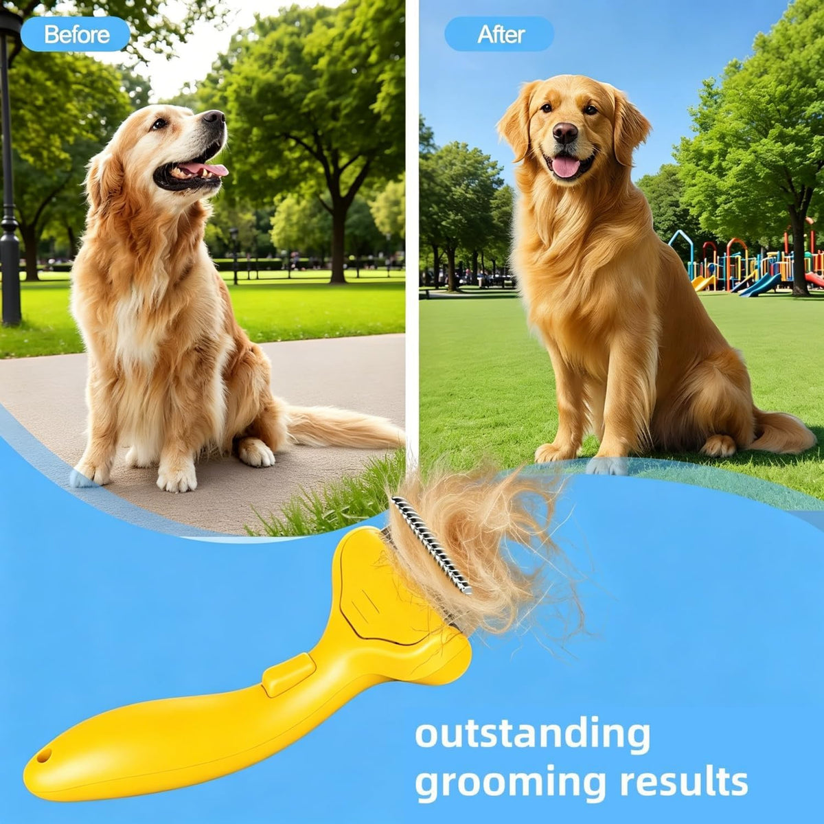 Undercoat Rake for Dogs & Cats, Deshedding Brush for Long haired Pets,Cat Brush for Shedding with Release Button,Best Dematting Comb&Deshedding Tool for Grooming (Lemon Yellow)