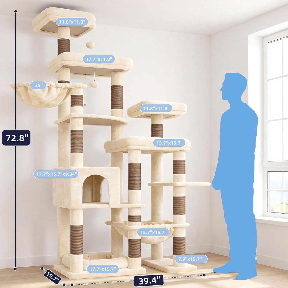 Hey-brother Cat Tree Tower, Wide Base, 5 Platforms for Multi-Cats, MPJ074MJ