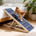 ZJSF Foldable Dog Ramp for High Bed, Wooden Dog Stairs to Bed for Small and Large Dogs, High Traction Platform with 6 Adjustable Heights (13.5"-30"), 48" L, Supports up to 220 lbs