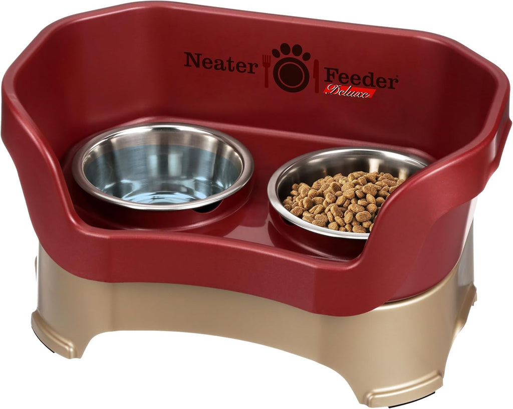 Neater Pet Brands Neater Feeder Deluxe Mess Proof Dog Bowls Elevated for Medium Dogs 19-40 lbs, Made in USA, No Spill Raised Dog Food Bowl Stand Feeding Station, Food and Water Bowl Set, Cranberry 