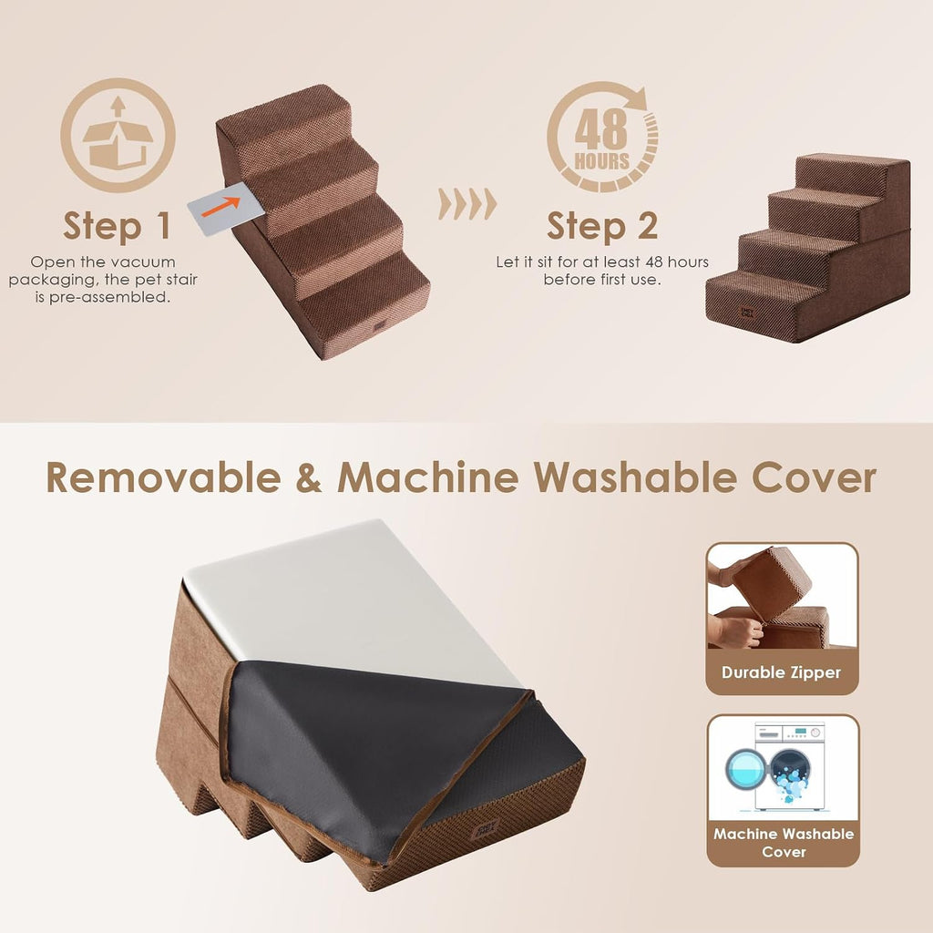 EHEYCIGA Dog Stairs for Bed 18" H, 4-Step Dog Steps for High Bed, Brown