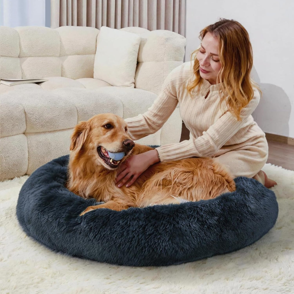 Medium Dog Bed, Washable Plush Donut Dog Bed, 28 Inch