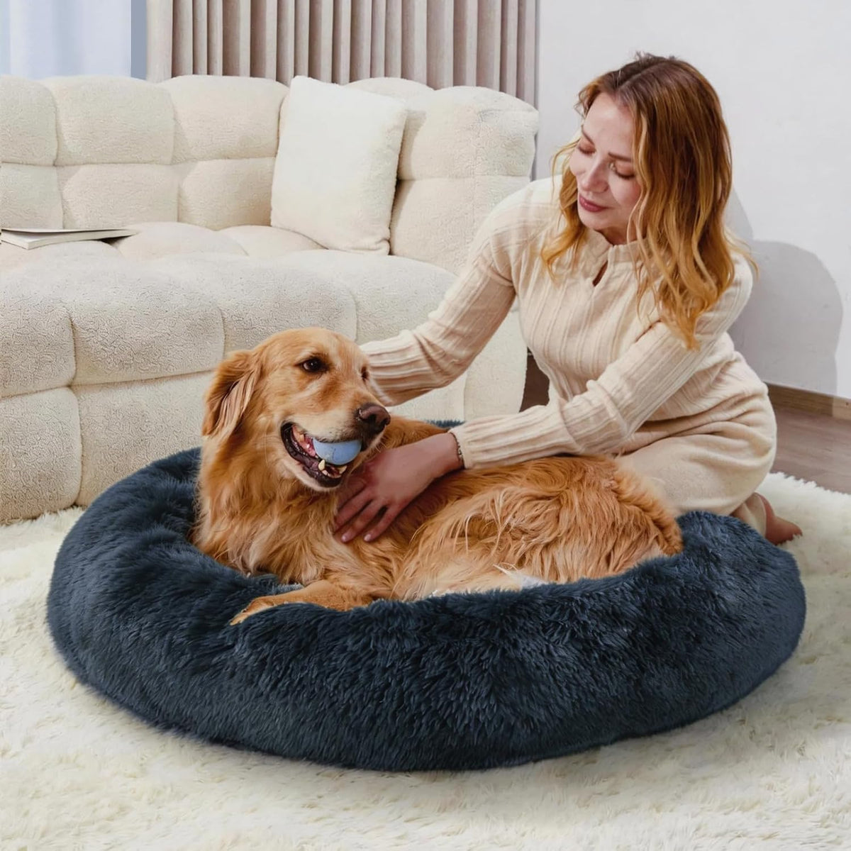 Medium Dog Bed, Washable Plush Donut Dog Bed, 28 Inch