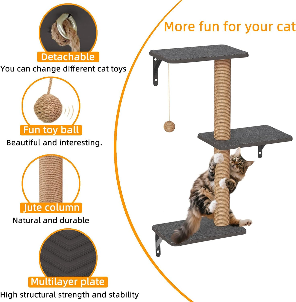 5-in-1 Cat Wall Shelves Set with Hammock, Wall-Mounted Cat Furniture Includes Condo, Bridge, Ladder & Steps for Indoor Cats, Safe & Stable (Dark Gray)