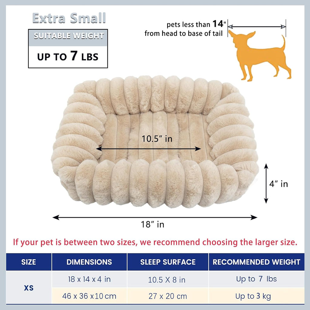 Tiny Pet Bed for Extra Small Dogs & Cats, Square Washable 18x14 Cat Bed with High Sides, Rectangle Calming Cat Beds for Indoor Kittens and Puppy, Soft Comfy Very Small Sofa for Pets Cozy Sleep, Beige