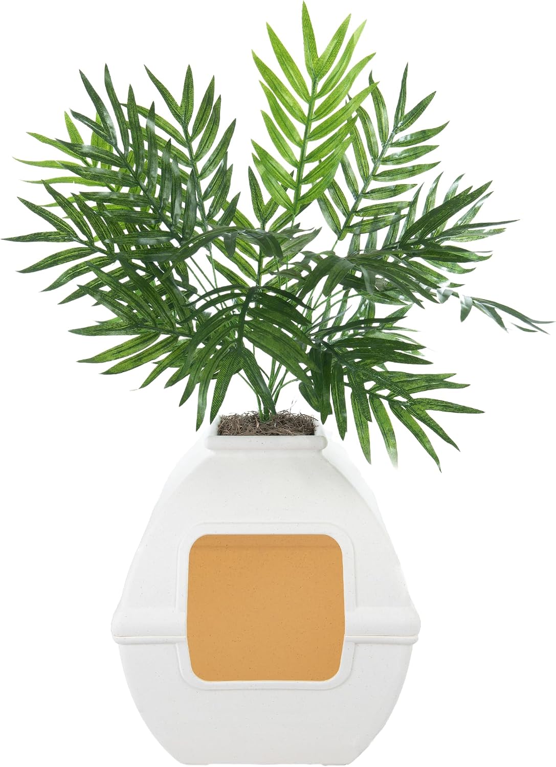 Good Pet Stuff Courtyard Hidden Litter Box Planter, Decorative Cat Litter Enclosure with Carbon Filter, Artificial Palm Plant, Square Design, Easy to Clean, Base Kit, White Birch