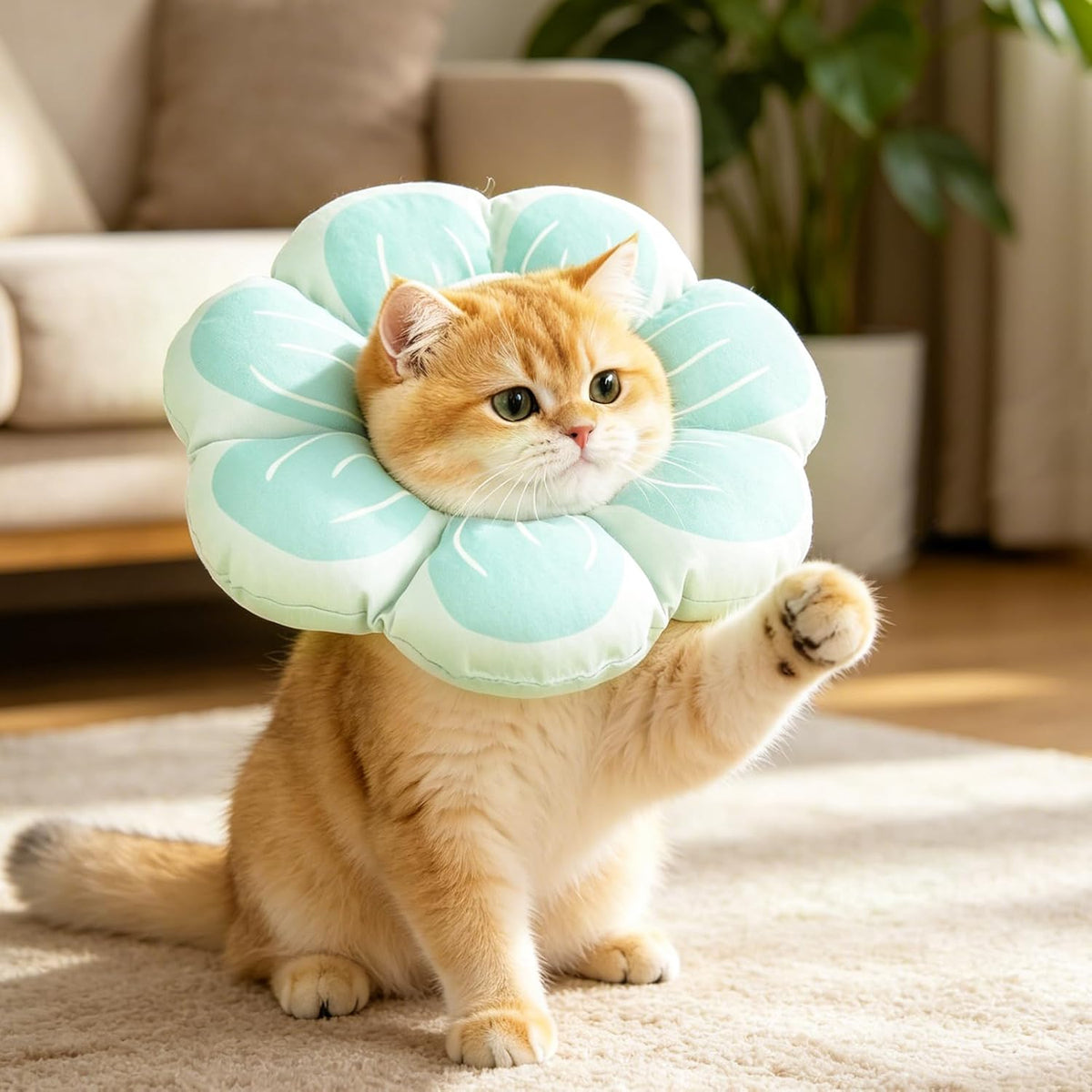 PUPTECK Cat Cone Collar, Soft Kitten Recovery Collar, Lightweight Anti-Bite Lick Elizabethan e Collar for Cats Puppy After Surgery, Blue M