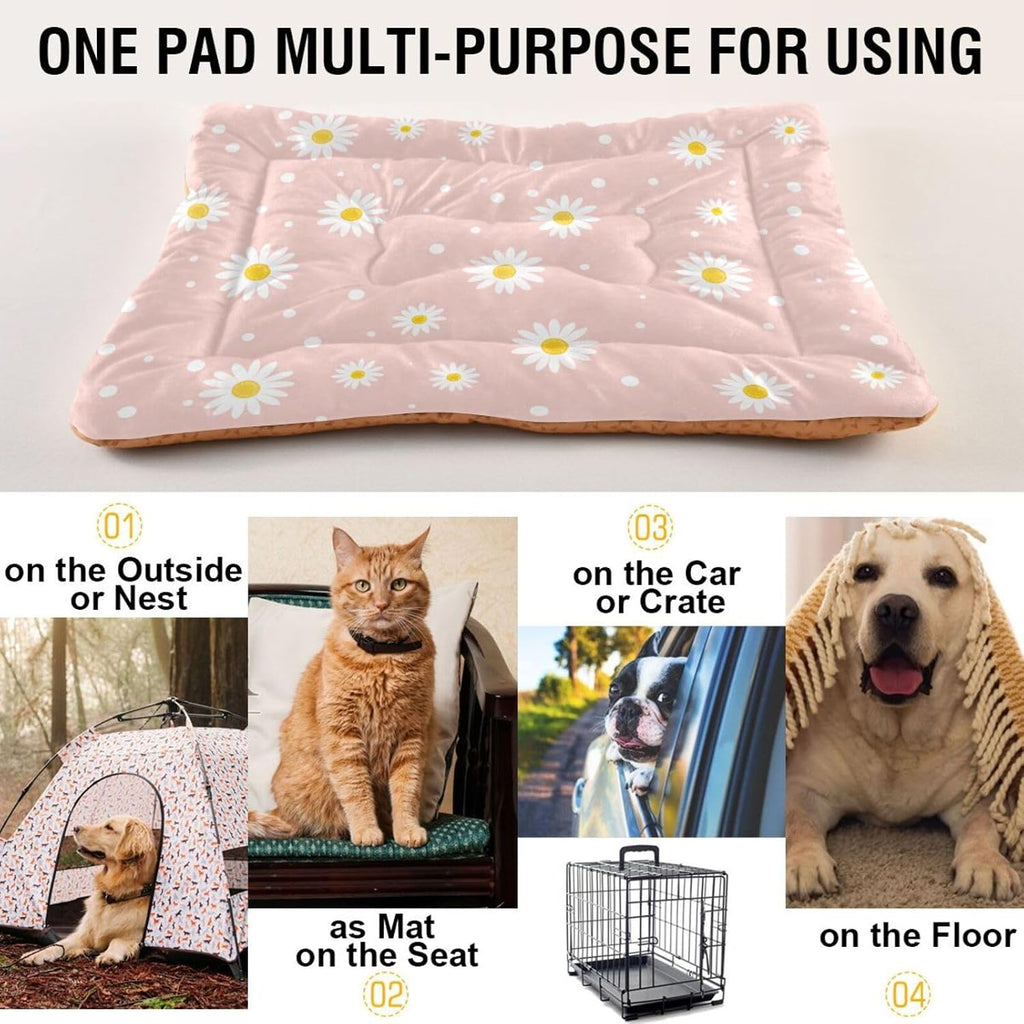 Blueangle Pink Daisy Dog and Cat Bed, Rectangle Comfortable Pet Bed, Ultra Soft Calming for Small Medium Large Dogs, 18" x 24"
