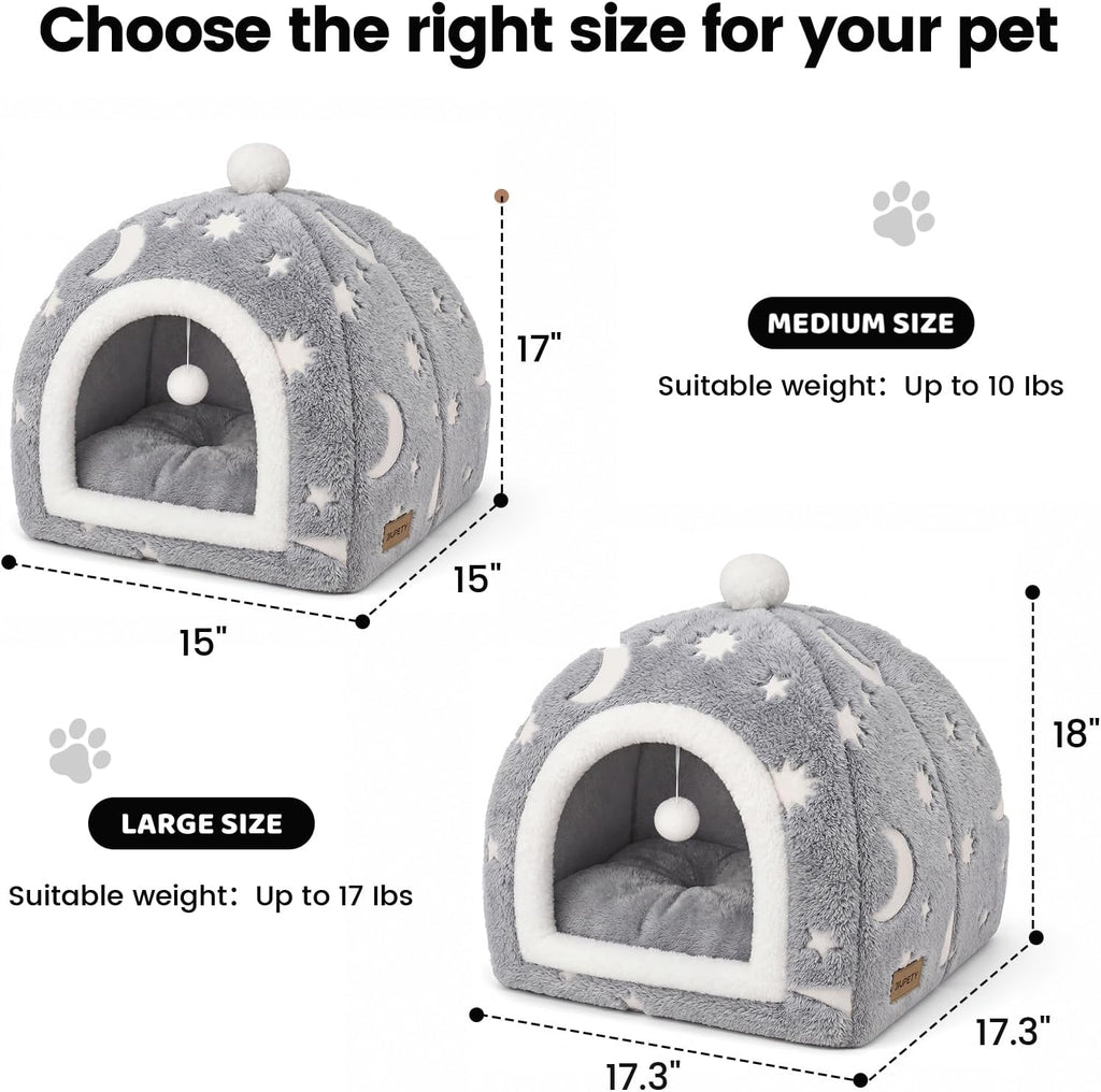 Glow in the Dark Cat Cave Bed, 2-in-1 Foldable Indoor Cat Tent Cat House