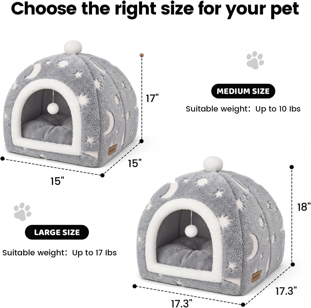 Glow in the Dark Cat Cave Bed, 2-in-1 Foldable Indoor Cat Tent Cat House