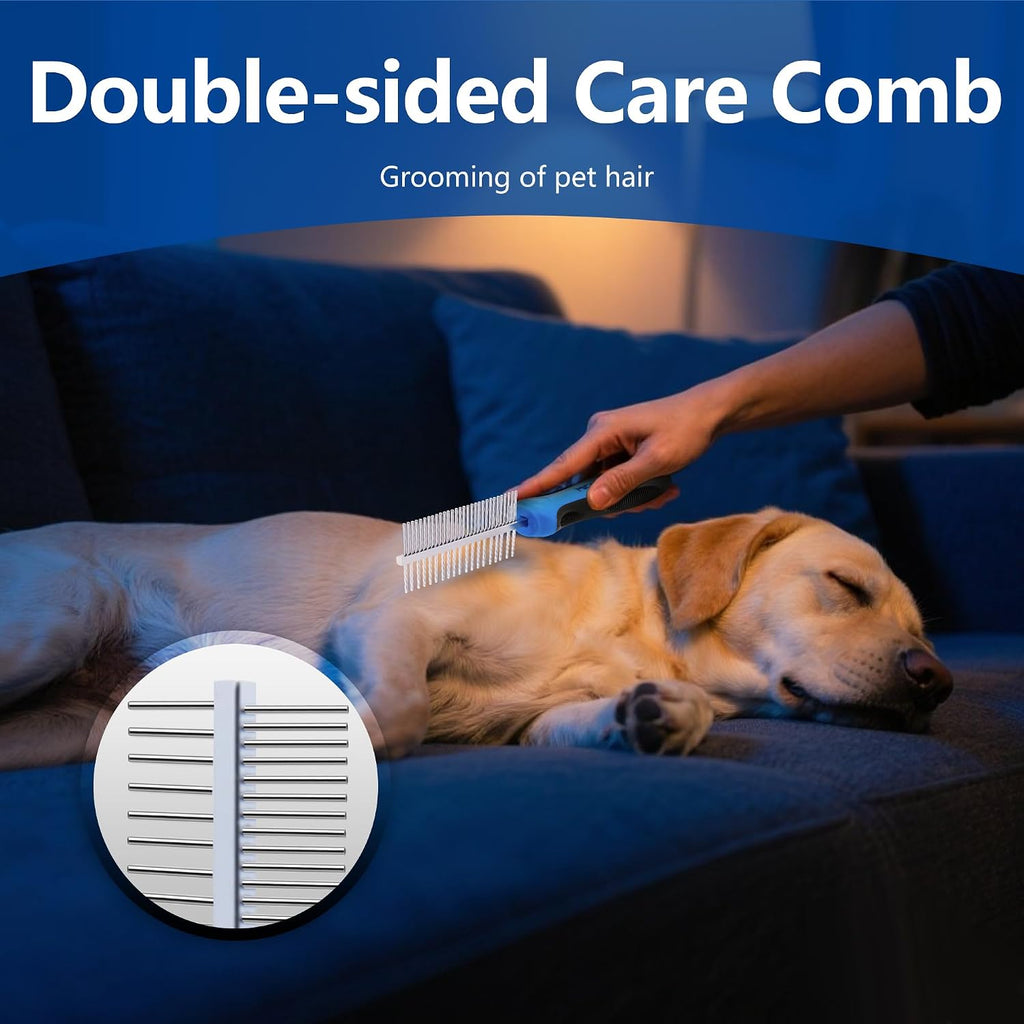 Dog Brush for Shedding, Deshedding Dog Brush for Long Haired Dogs, Cat Grooming Set 2 in 1 Undercoat Rake with Flea Comb-Large