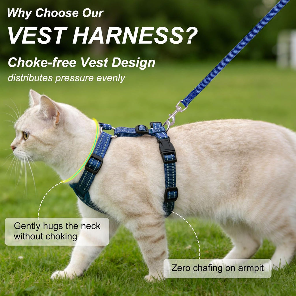 BEAUTYZOO Cat Harness and Leash Set, Escape Proof and Adjustable, Blue
