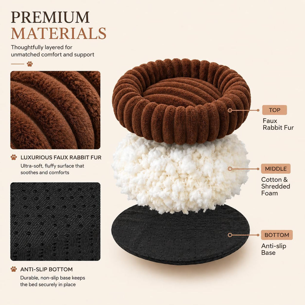 Calming Small Medium Dog Bed Donut Washable Puppy Bed, 27.5” Coffee