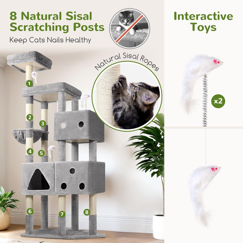 Globlazer Extra Large Cat Tower for Big Cats 20 lbs, 81in, F81, Light Grey