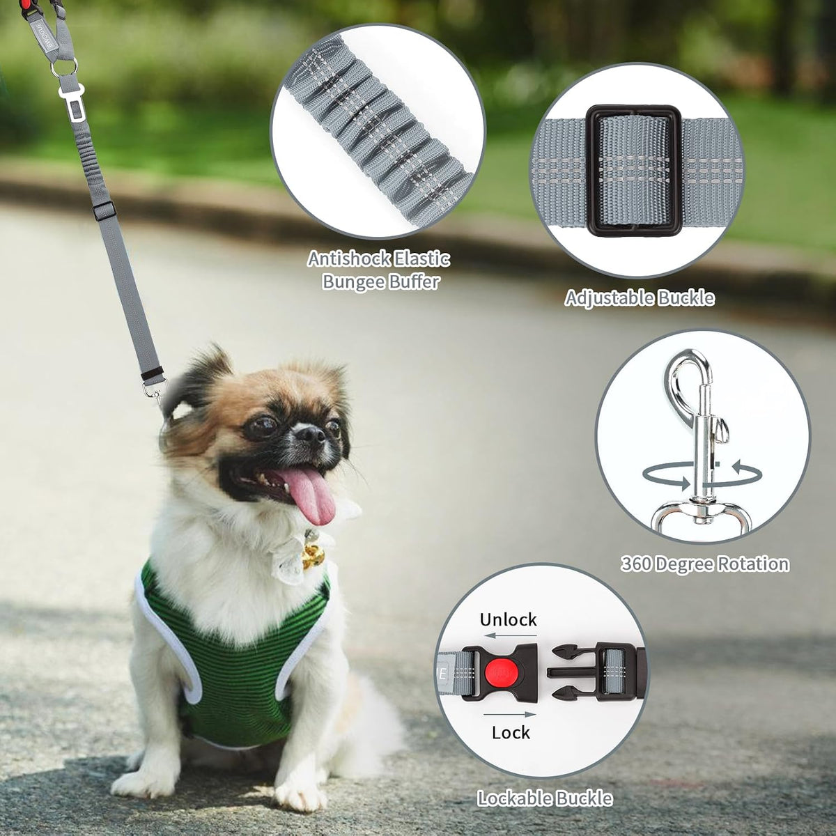 BWOGUE Dog Seat Belt for Car, Headrest Restraint Reflective Bungee, 1 Pack
