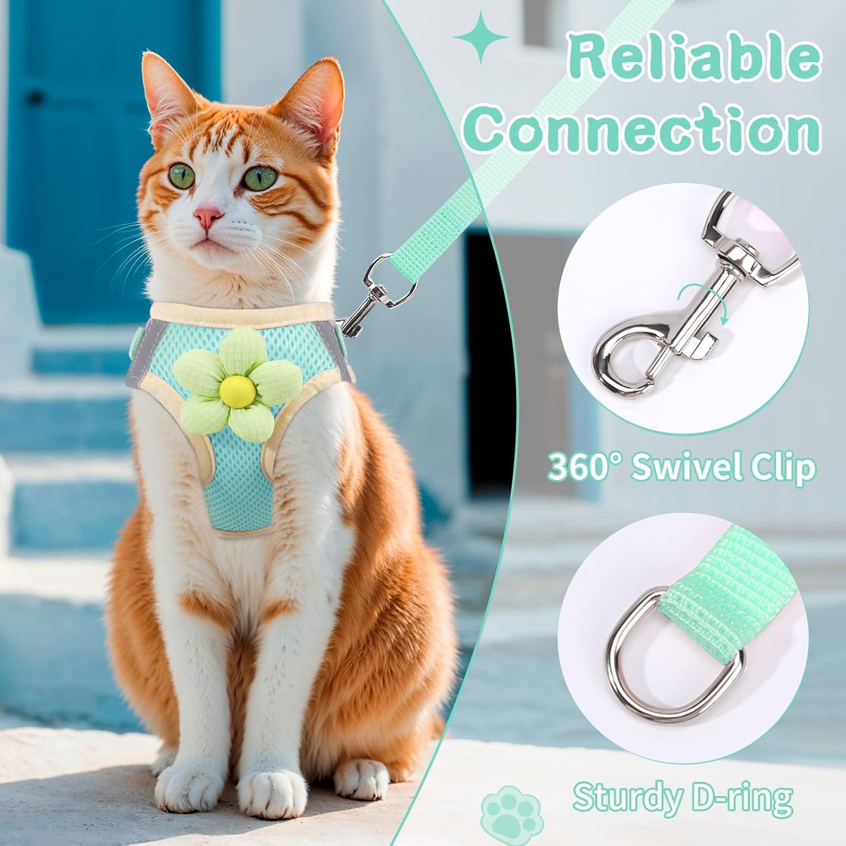 Cat Harness and Leash Set, Escape Proof Soft Vest Walk Green XS