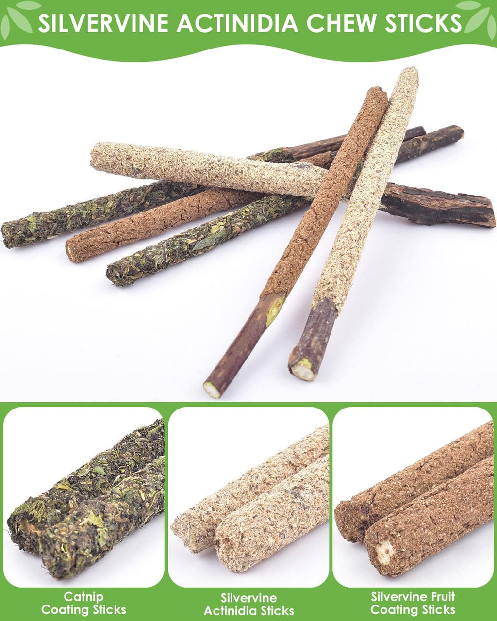TINDTOP Silvervine Chew Sticks for Cats, 12 Pack Natural Catnip Chew Toys | for Kittens Teeth Cleaning, Matatabi Dental Care, Increase Appetite, Calm Cat Anxiety and Stress, Cat Dental Toy
