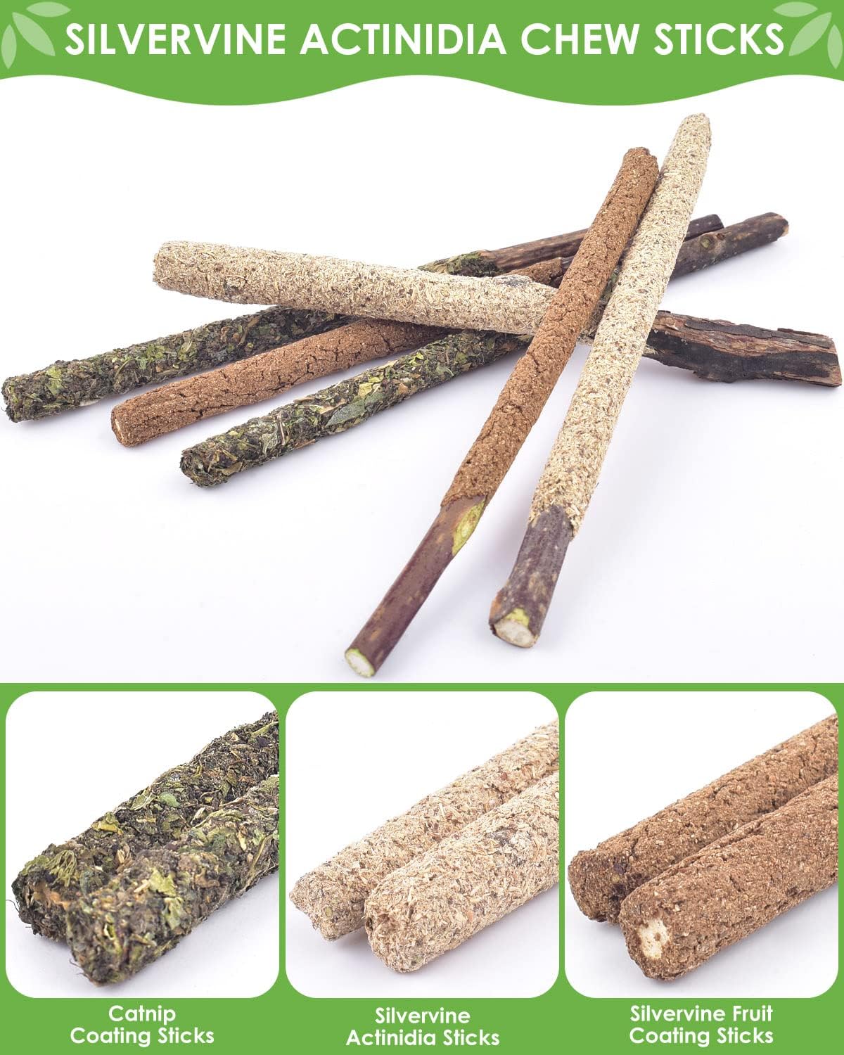 TINDTOP Silvervine Chew Sticks for Cats, 12 Pack Natural Catnip Chew Toys | for Kittens Teeth Cleaning, Matatabi Dental Care, Increase Appetite, Calm Cat Anxiety and Stress, Cat Dental Toy