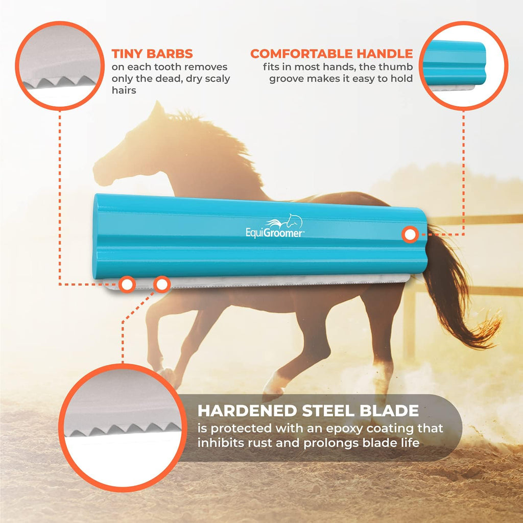 EquiGroomer 8-Inch Deshedding Brush for Dogs & Horses, Turquoise | Best for large dogs 50 lbs and up, plus horses and ponies, thick coats, stainless blade, gentle on skin 