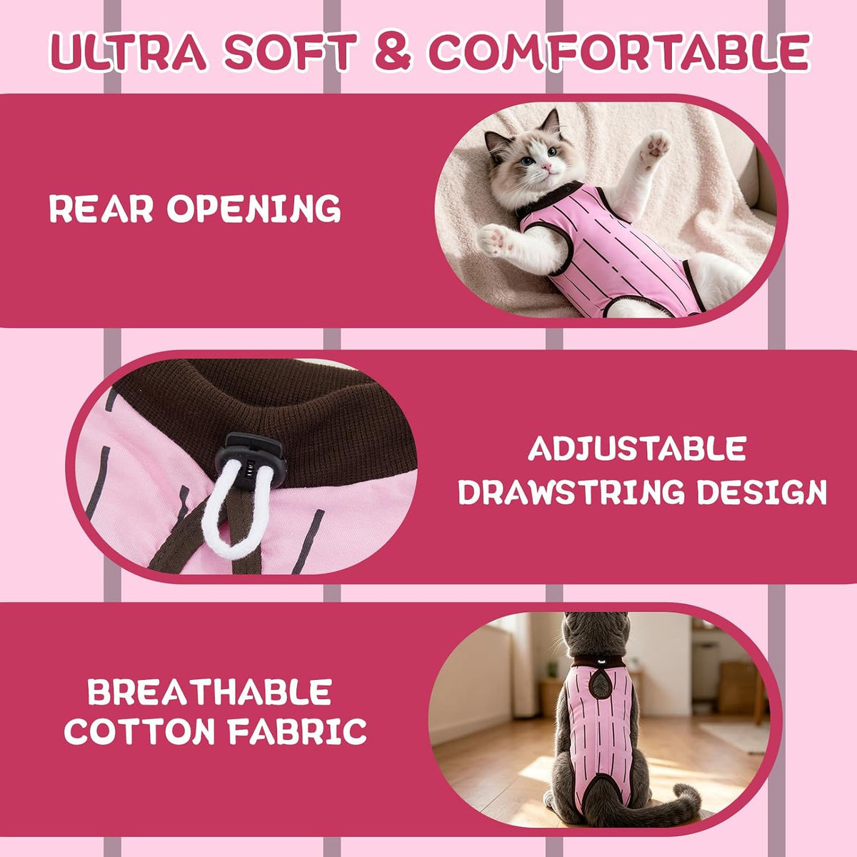 Cat Spay Recovery Suit Female, Cat Onesie for Abdominal Wounds, Pink M