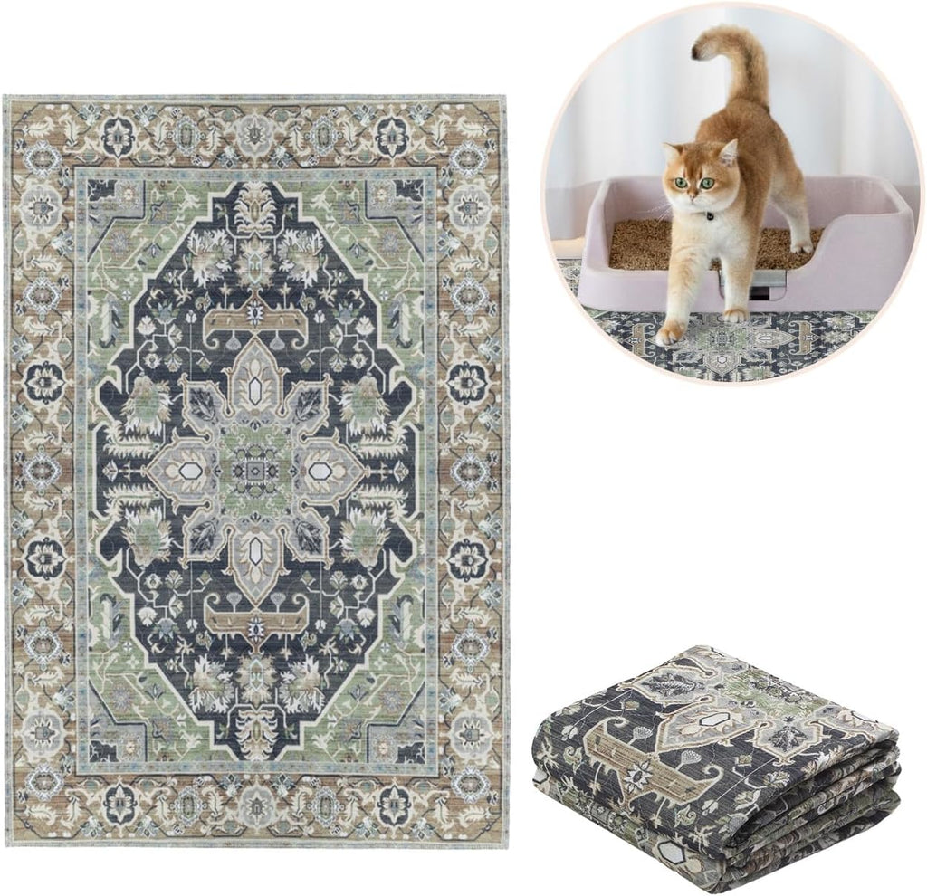 Lovewag Cat Litter Mat, Litter Box Mat, Sage Forest, 28x41, 2 Pack | Washable litter mat cover, kitty litter mat & cat mat for litter box, litter trapping mat, prevents tracking, multi-cat