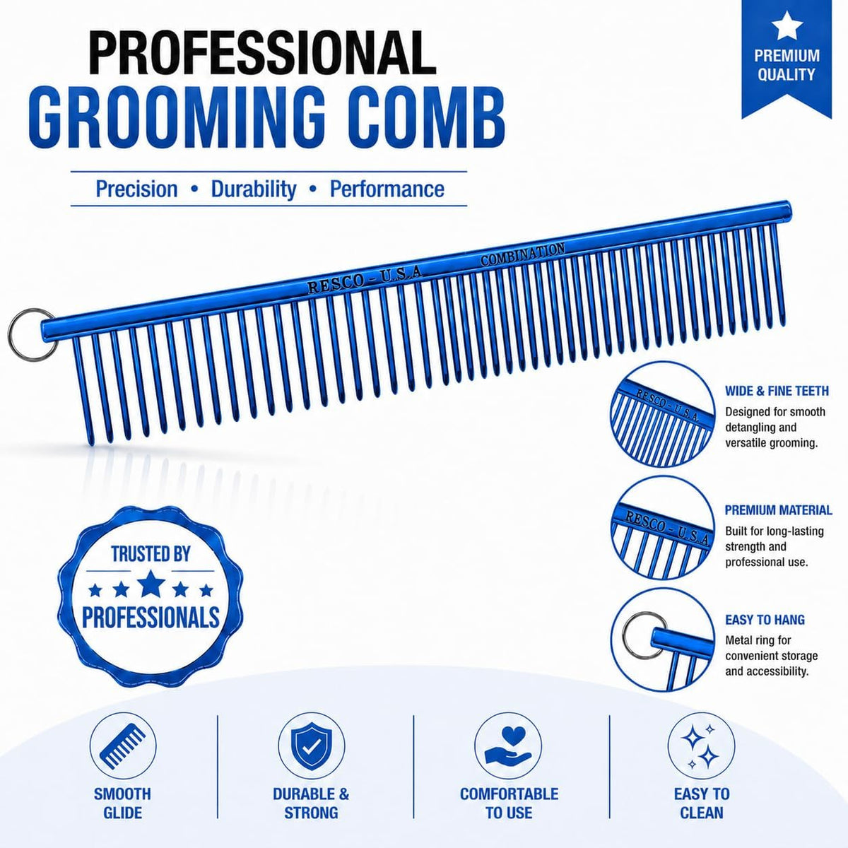 Resco Greyhound Dog Grooming Comb, 1" Pins, Winner's Circle Purple, Made in USA