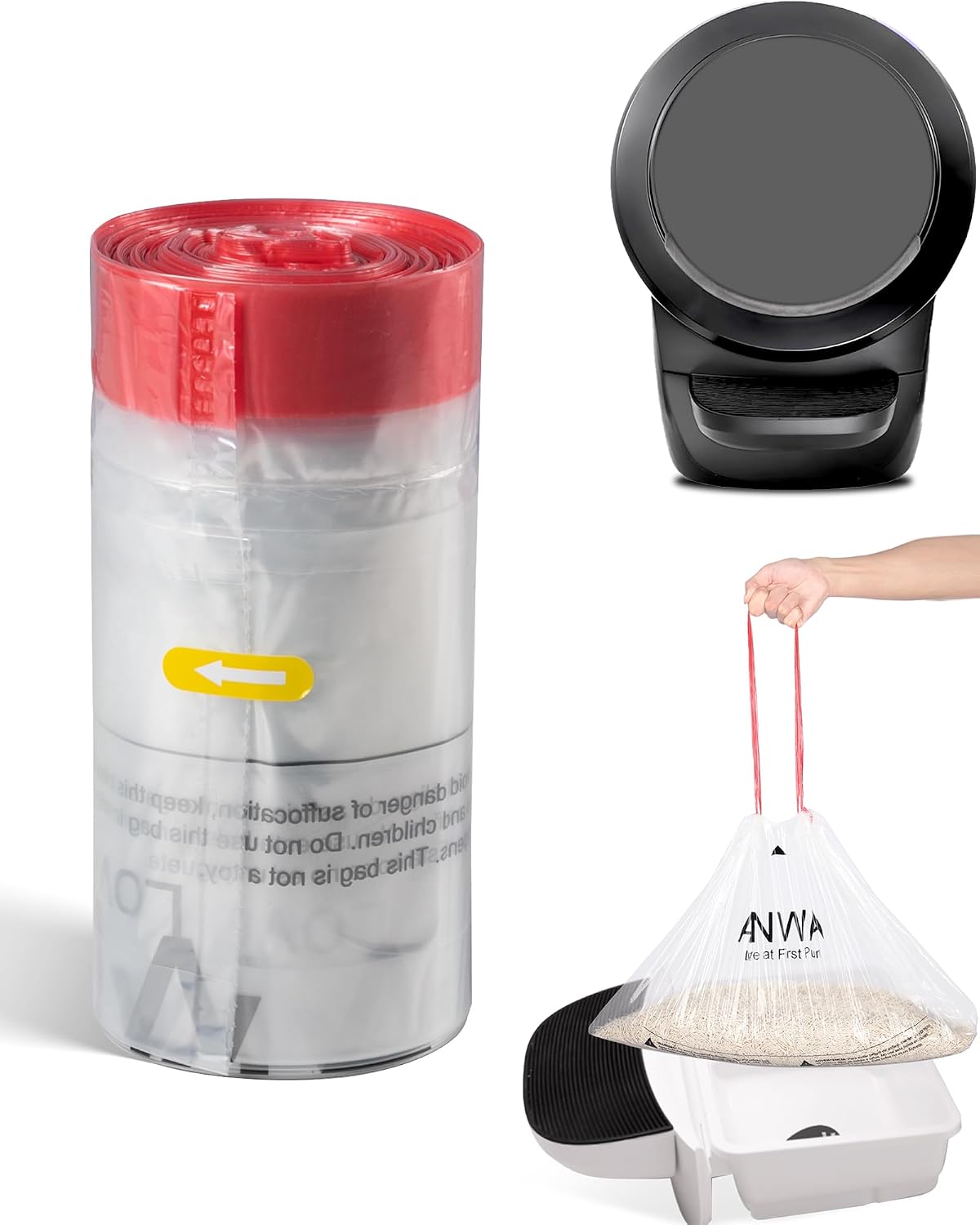 ANWA 25 Count Litter Box Robot 4/5/5 Pro/EVO Waste Bags, Clear