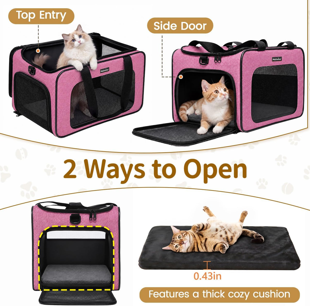 Soft-Sided Cat Dog Pet Travel Carrier Airline Approved, Medium Pink