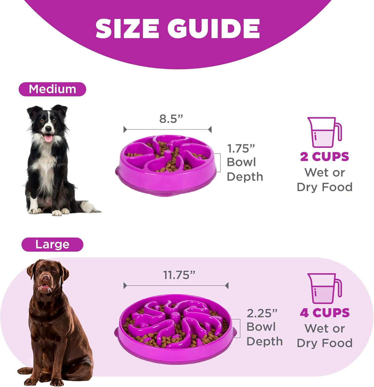 Outward Hound Fun Feeder Slo Bowl – Large 4‑Cup Capacity, Slow Feeding, Medium to Large Dogs, Non‑Slip, Purple, Flower Pattern | Slows Fast Eaters, Can Aid Digestion, Holds 4 Cups Dry or Wet Food, Non-Slip Base, Easy Clean, No BPA, Medium to Large Dogs 