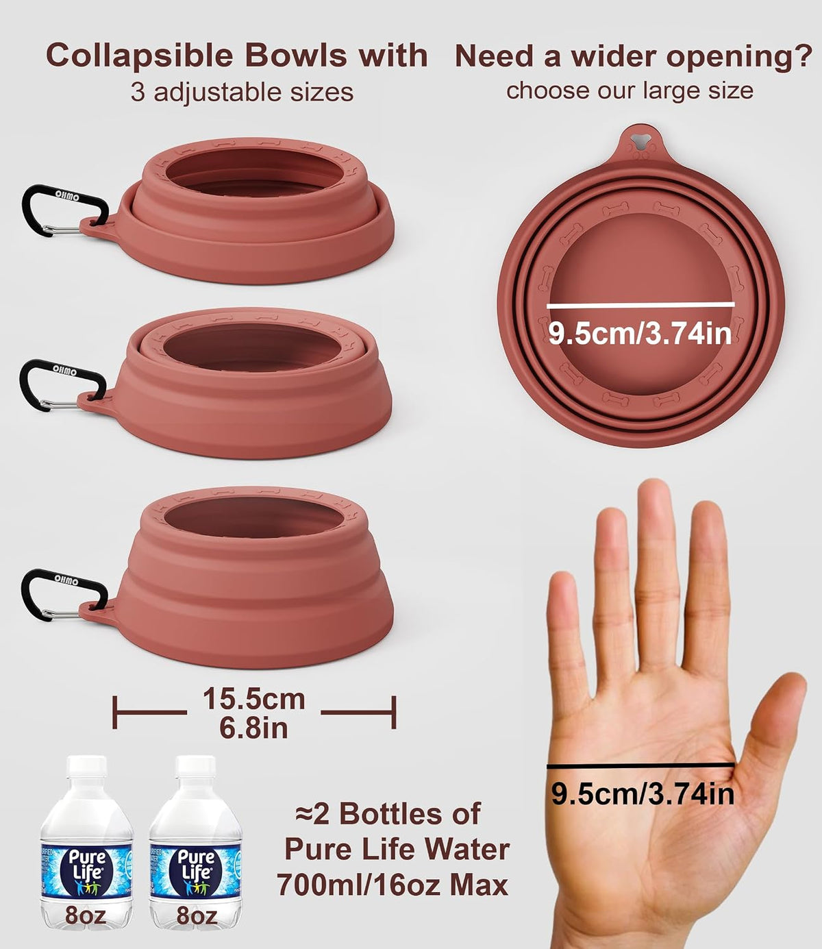 OHMO Spill Proof Collapsible Dog Bowl, 24oz Portable Dog Water Bowl | Low Center Gravity Stability, Tapered Splash Control, Foldable Cat Bowl, Dishwasher Safe, Dog Travel Essential, Erythrinus