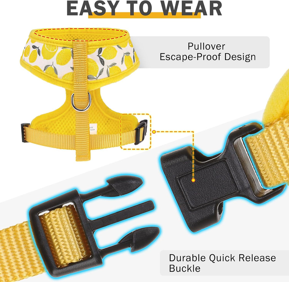 SCENEREAL Small Dog Harness and Leash Set, Lemon Yellow, XS