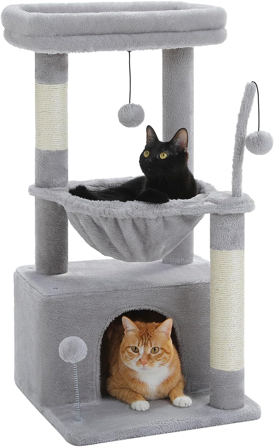 PEQULTI 4-in-1 Cat Activity Tree for Kittens & Small Cats, 33in Grey Tower