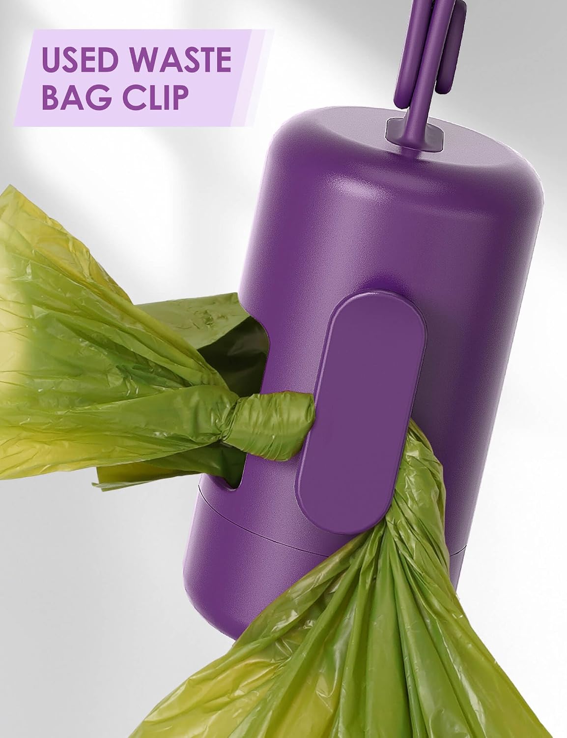 Gobeigo Dog Poop Bag Holder with Convenient Hook for Waste Bags(Purple) | Silicone Strap Fits Any Leash, Large Opening for Easy Dispensing with 1 Bonus Roll of Waste Bags