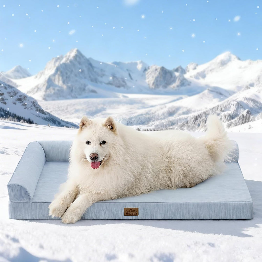 COZY KISS Cooling Dog Bed, Q-Max >0.4 Orthopedic Foam Dog Bed with Sides