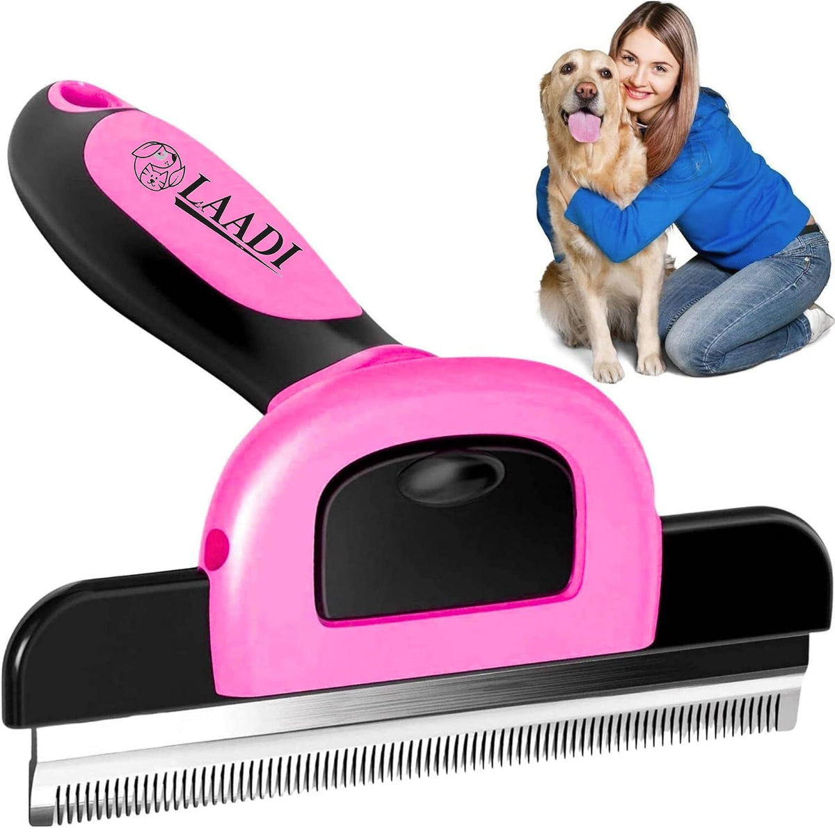 Laadi Deshedding Tool - Reduces Shedding by Up to 95% for Pets' Grooming - Suitable for Dogs, Cats, Horses, and Rabbits