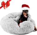Himax Covered Large Dog Bed with Blanket Attached Calming Burrow Light Grey