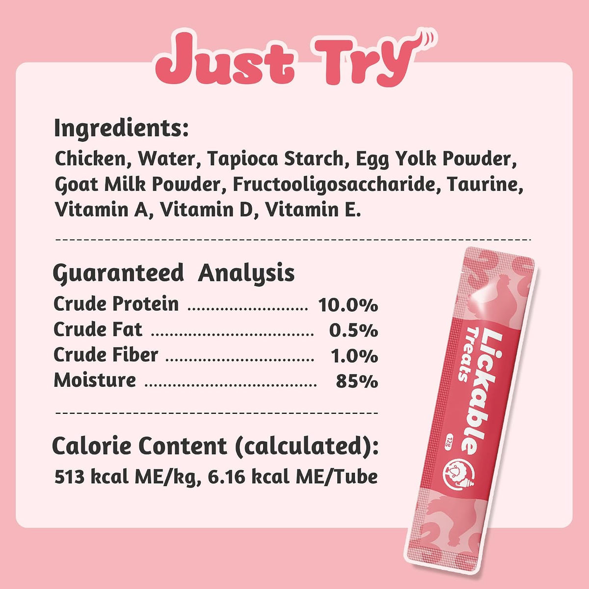 Just Try Taurine Lickable Cat Treats, Creamy Squeezable Purée with Goat Mlik, Taurine & Vitamin E, Support Heart & Vision, Grain Free, 0.5 Ounces Each 20 Tubes