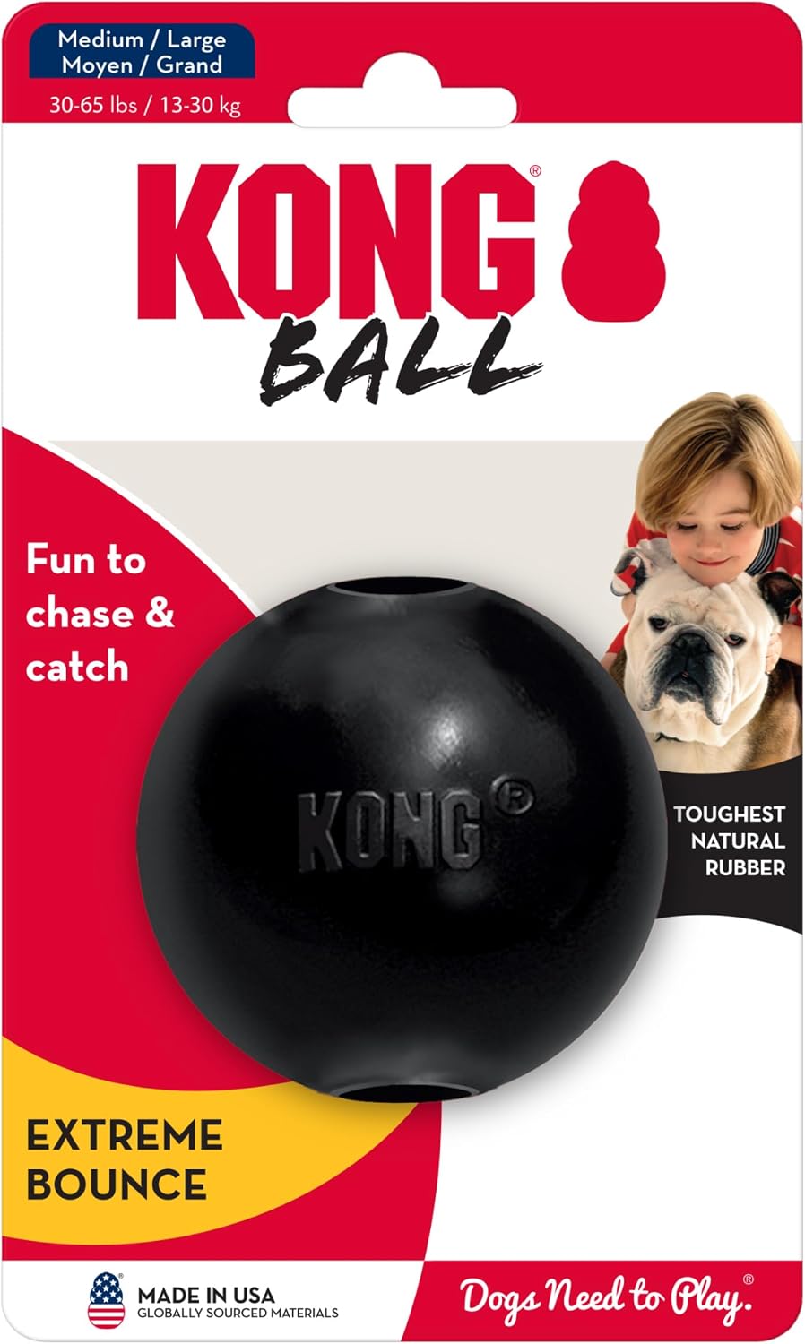 KONG Extreme Ball with Hole, Rubber Fetch Toy, Black, for Large/Medium Dogs | Made from KONG's Most Durable Extreme Rubber, a Fetch Ball with a Hole for Training & Interactive Play