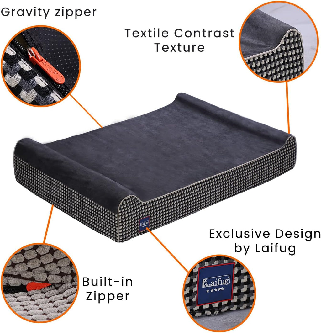 Laifug Orthopedic Dog Bed, Black and White Plaid50''x36''x10'', Memory Foam