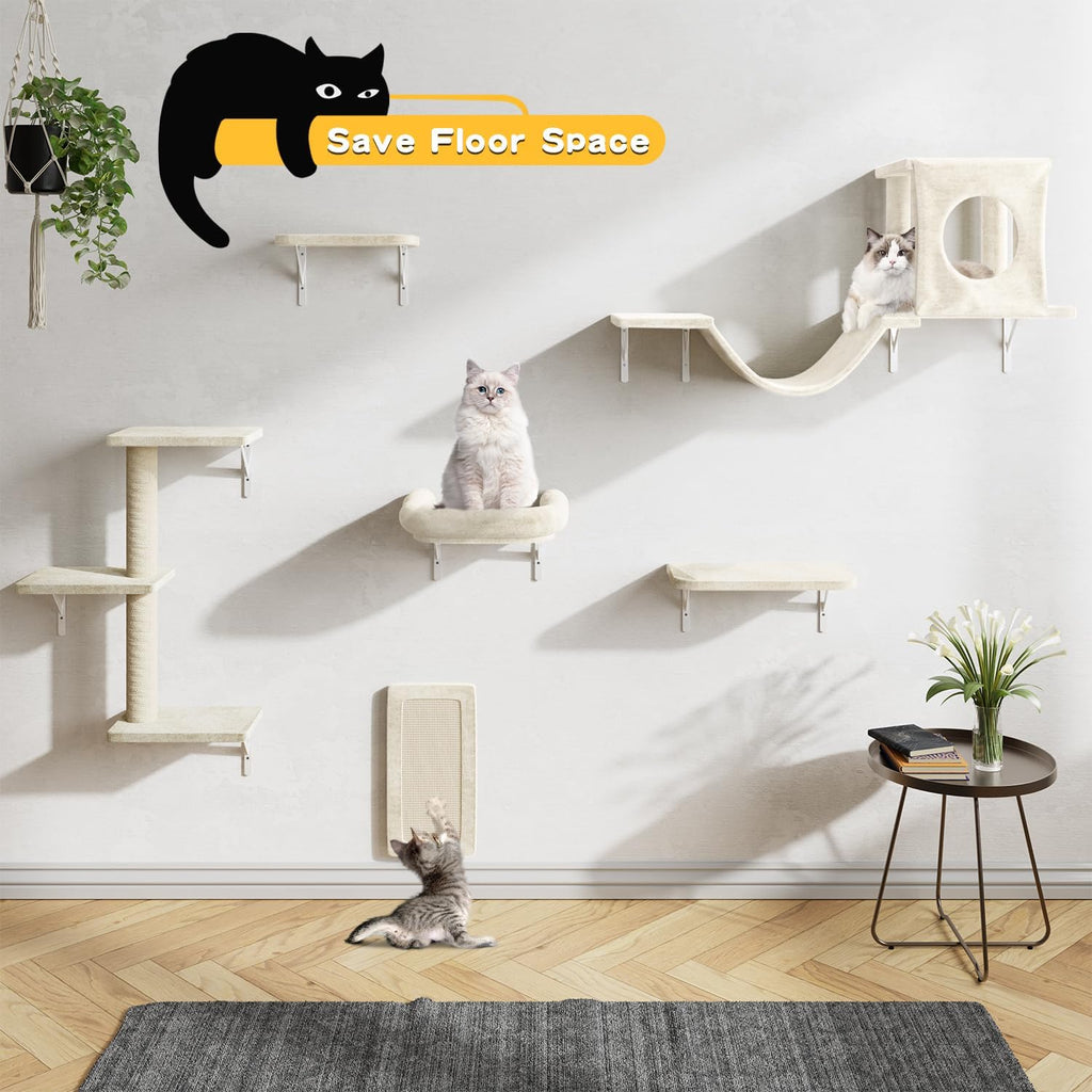12-in-1 Cat Wall Shelves, Luxury Wall-Mounted Cat Shelves, Beige