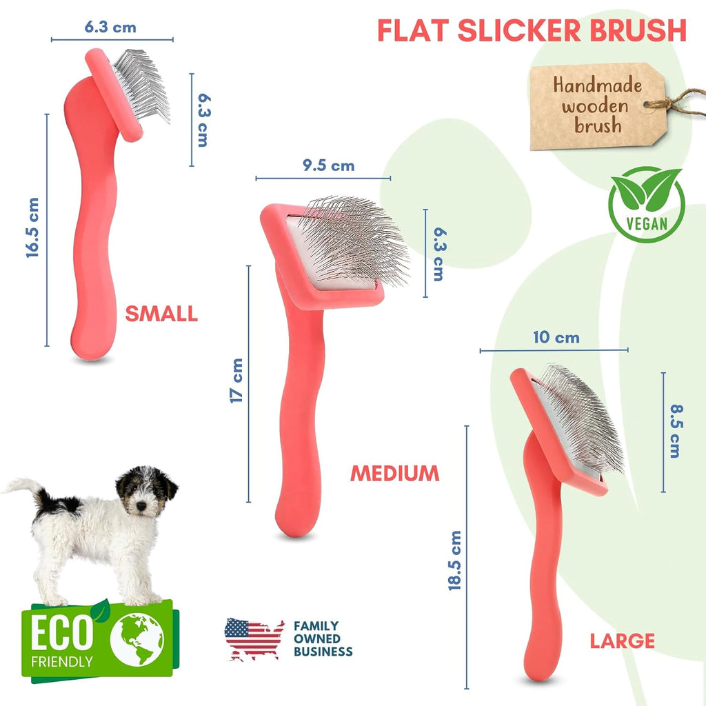 Slicker Brush for Dogs - Long Pin for Poodles, Doodles & Long Haired Dogs, Deshedding & Dematting Tool, Slicker Dog Brushes for Grooming (Coral, Flat Small)