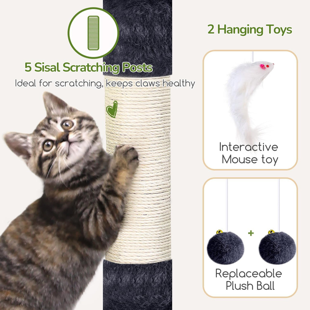 Globlazer 52in Cat Tree Tower for Indoor Cats, 2 Condos, S52, Dark Grey