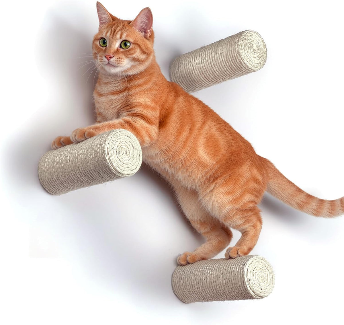 xympo Wall-Mounted Cat Climbing Steps, Floating Sisal Scratching Posts, 8 Inch, 3 Pack, Easy Drywall Install