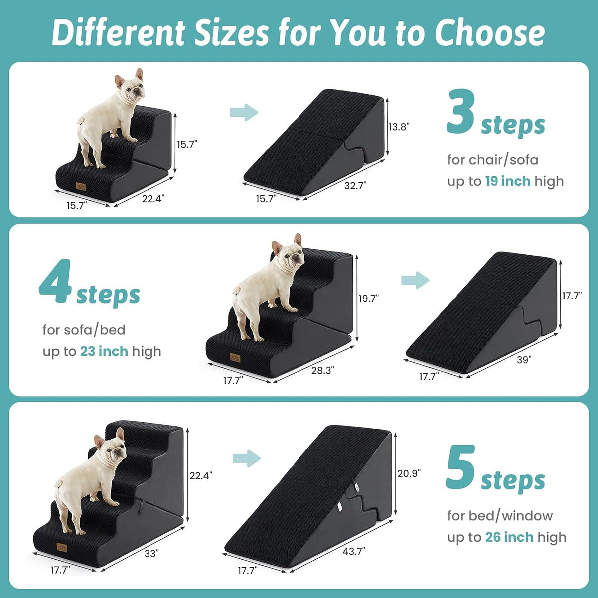 COZY KISS Dog Stairs for Small Dogs, 3-Step 2-in-1 Dog Steps,15.7" H