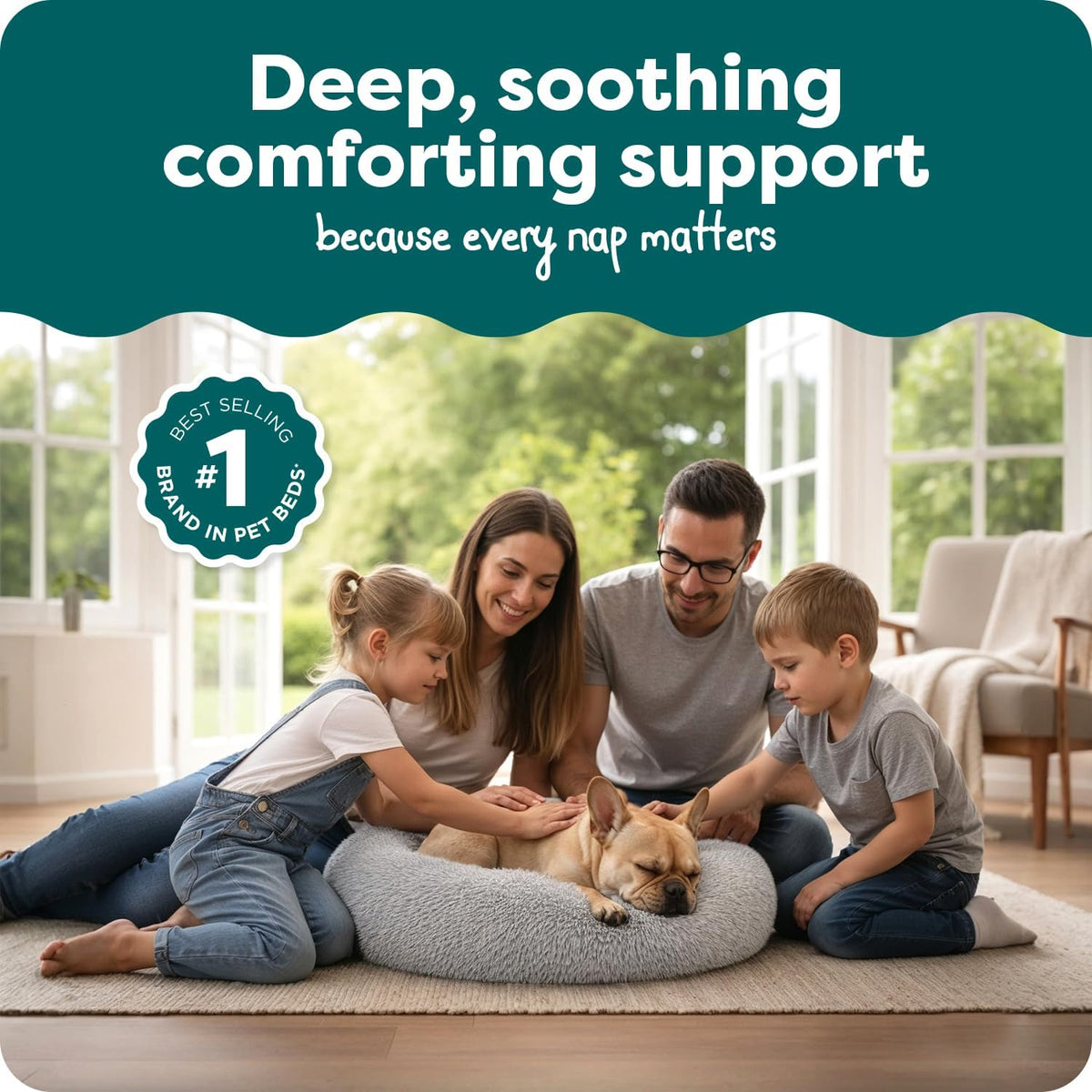 Furhaven 30" Round Calming Donut Dog Bed for Medium/Small Dogs, Refillable w/ Removable Washable Cover, Up to 45 lbs - Shaggy Plush Long Faux Fur Donut Bed -Mist Gray, Medium,30.0"L x 30.0"W x 10.0"Th