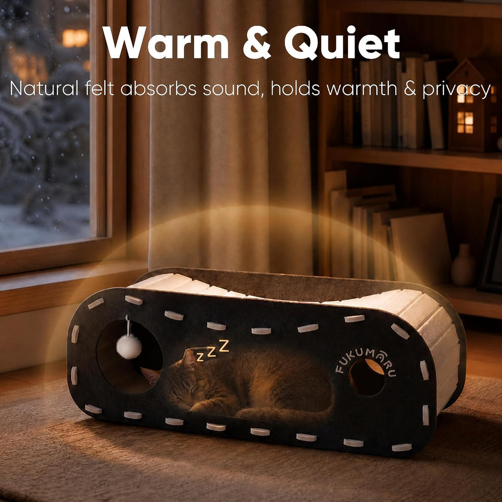 FUKUMARU Cat Bed Cave Tunnel, 31.5 Inch, Cat House Condo Indoor, Black