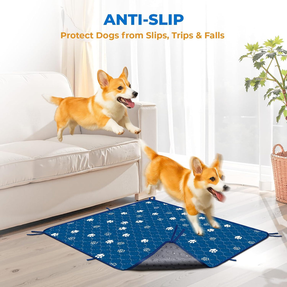 Fostanfly Washable Pee Pads for Dogs, Ultra-Absorbent, 2 Pack 36"x41" Blue | Leak-Proof, Waterproof, Non-Slip, Large Reusable Pee Pads for Puppy Potty Training, Crate and Playpen with 8 Tie Straps