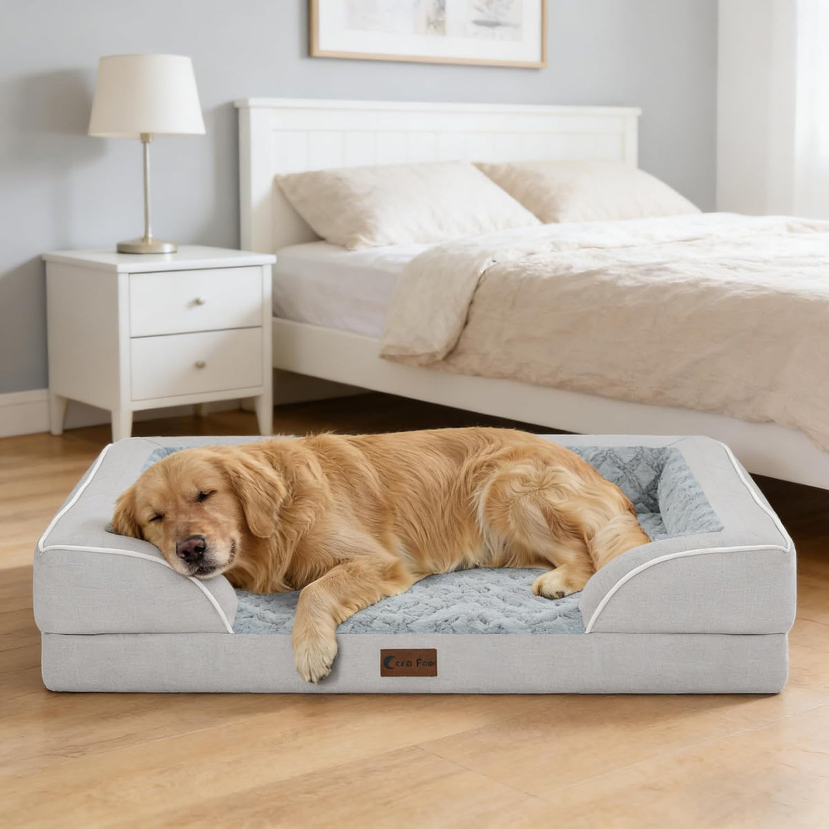 Orthopedic Dog Bed for Extra Large Dogs, 45x35in, Light Grey