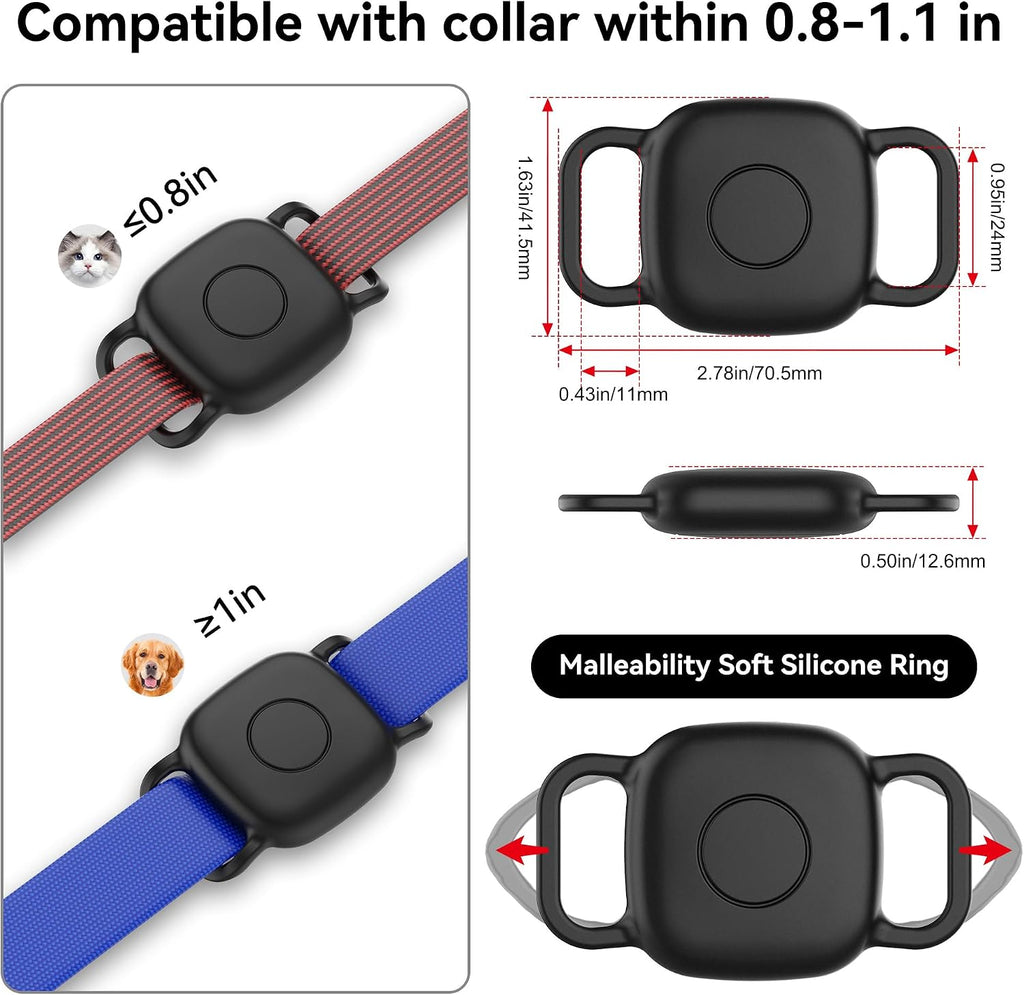 DDJ Waterproof Dog Collar Holder for Life360 Tile Mate Tracker, 2-Pack Durable Silicone Cover, Anti Lost for Life 360 Tile Tracker Case for Cat & pet Collars, Easy Installation, Lightweight, Black