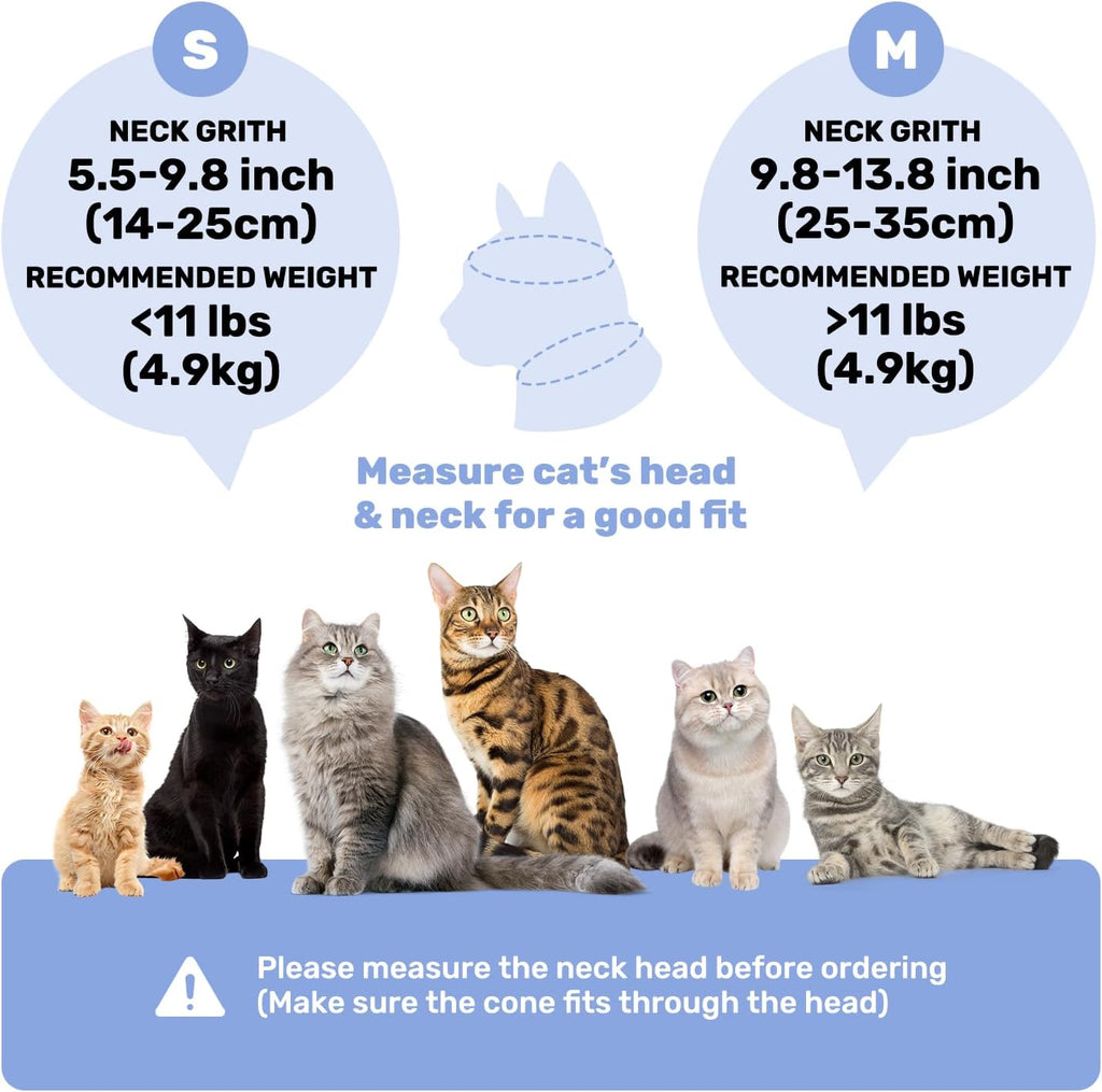 Adjustable Cat Recovery Cone Collar, Lightweight Soft Cat E-Collar Alternative After Spay, Waterproof Comfy Collars to Stop Licking Wound After Surgery, Protective Cone for Kittens/Puppies